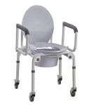 Product Photo: Steel Drop-Arm Commode With Wheels & Padded Armrest